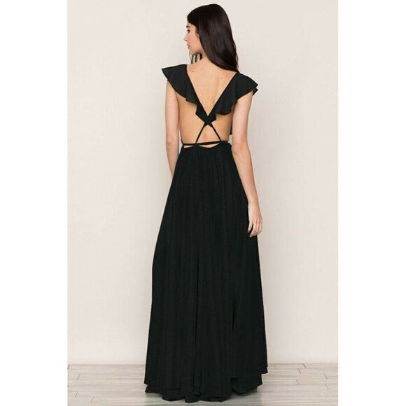 NEW $268 ANTHROPOLIGIE YUMI KIM Sz XXS FULL BLOOM OPEN BACK MAXI DRESS BLACK - Picture 4 of 7